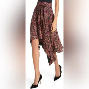 Proenza Schouler Asymetric Floral Sharkbite Crepe De Chine Midi Black Skirt 6