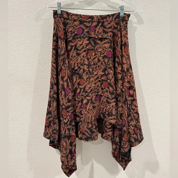 Proenza Schouler Asymetric Floral Sharkbite Crepe De Chine Midi Black Skirt 6