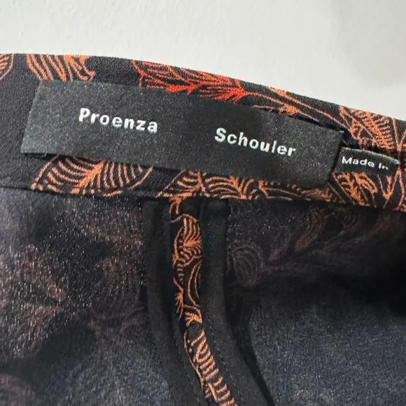 Proenza Schouler Asymetric Floral Sharkbite Crepe De Chine Midi Black Skirt 6