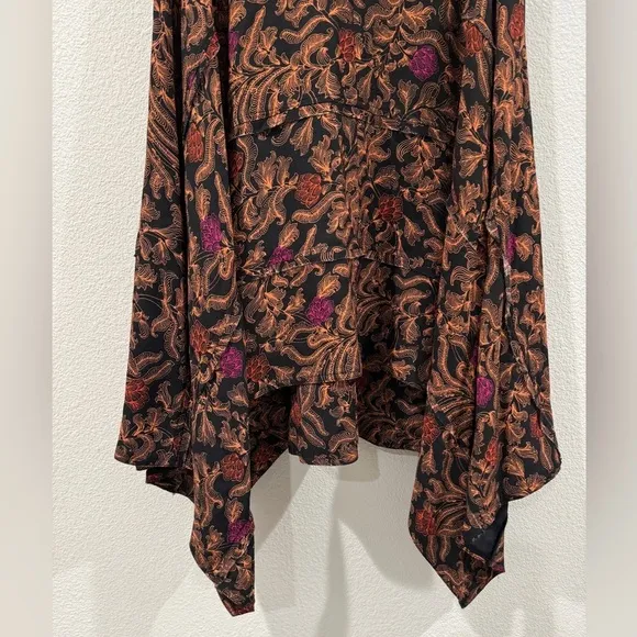 Proenza Schouler Asymetric Floral Sharkbite Crepe De Chine Midi Black Skirt 6