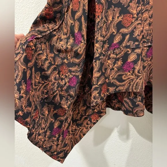 Proenza Schouler Asymetric Floral Sharkbite Crepe De Chine Midi Black Skirt 6
