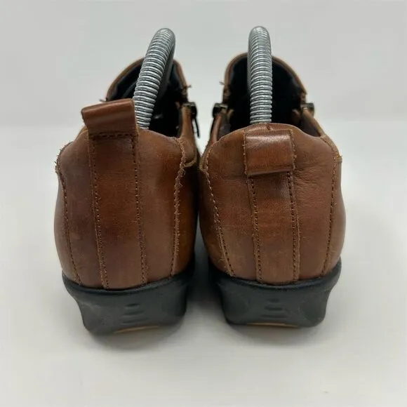 Propet Wendy Cognac Brown Leather Loafers Size 8.5 Extra Wide Casual Zip Comfort