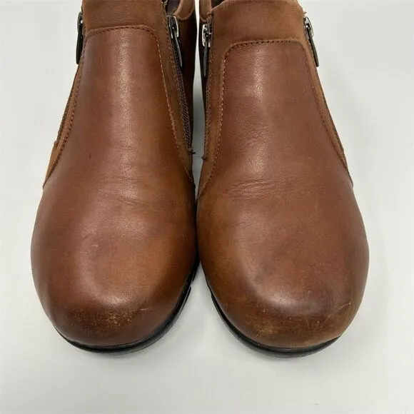 Propet Wendy Cognac Brown Leather Loafers Size 8.5 Extra Wide Casual Zip Comfort