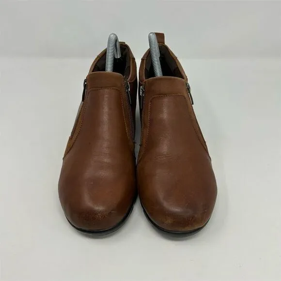 Propet Wendy Cognac Brown Leather Loafers Size 8.5 Extra Wide Casual Zip Comfort