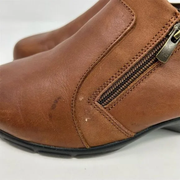 Propet Wendy Cognac Brown Leather Loafers Size 8.5 Extra Wide Casual Zip Comfort