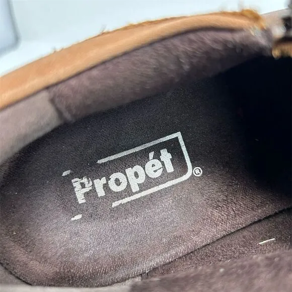 Propet Wendy Cognac Brown Leather Loafers Size 8.5 Extra Wide Casual Zip Comfort