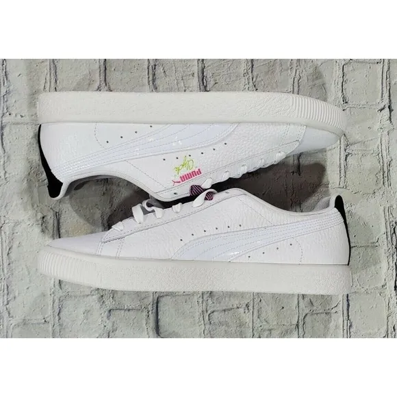 Puma Clyde Overload Leather Foil Sneakers White Purple 381965 01 MENS SIZE 11.5