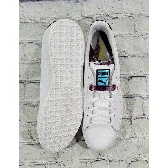 Puma Clyde Overload Leather Foil Sneakers White Purple 381965 01 MENS SIZE 11.5