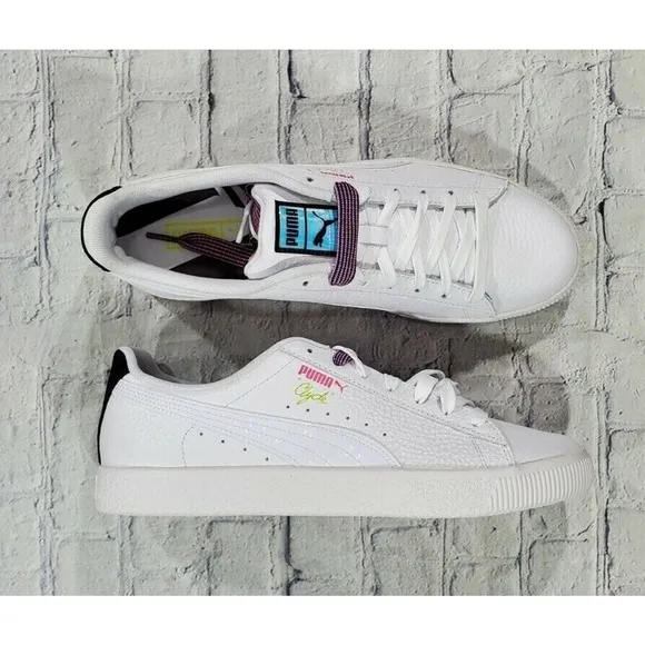 Puma Clyde Overload Leather Foil Sneakers White Purple 381965 01 MENS SIZE 11.5