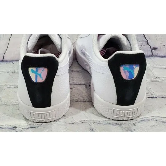 Puma Clyde Overload Leather Foil Sneakers White Purple 381965 01 MENS SIZE 11.5