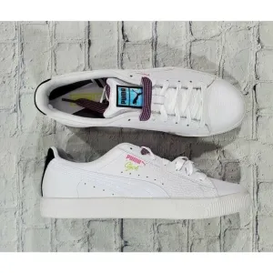 Puma Clyde Overload Leather Foil Sneakers White Purple 381965 01 MENS SIZE 11.5