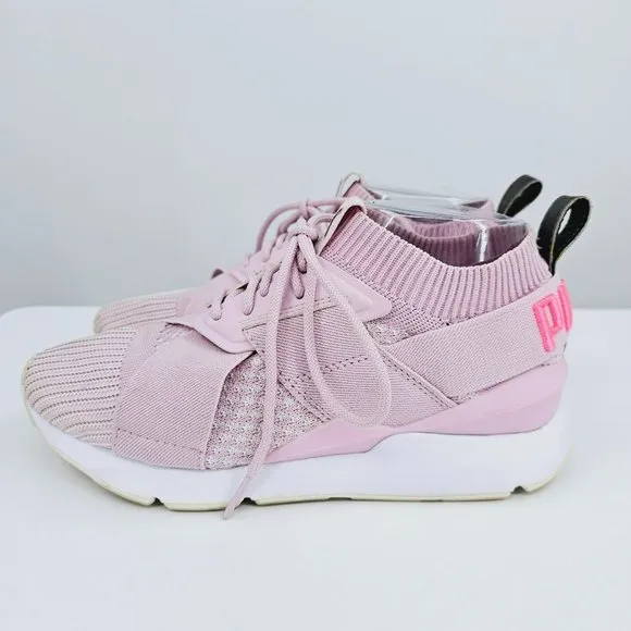 Puma Womens Muse Evoknit Lace Up Sneakers 7 Winsome Orchid Stretch Sock Athletic