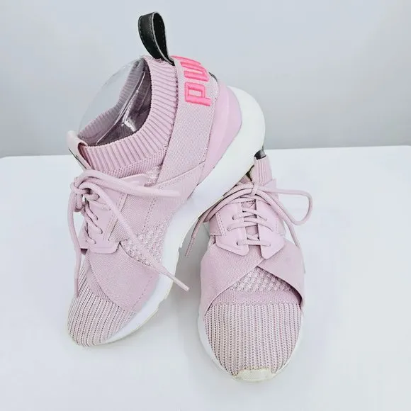 Puma Womens Muse Evoknit Lace Up Sneakers 7 Winsome Orchid Stretch Sock Athletic