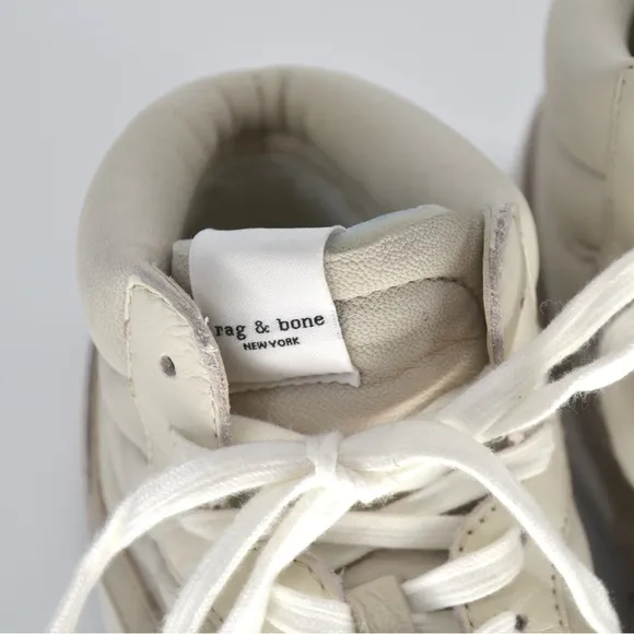 Rag &amp; Bone Retro Court Mid Sneakers Goat Nubuck Leather Cream Grey Women's 36.5