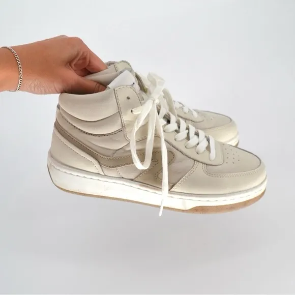 Rag &amp; Bone Retro Court Mid Sneakers Goat Nubuck Leather Cream Grey Women's 36.5