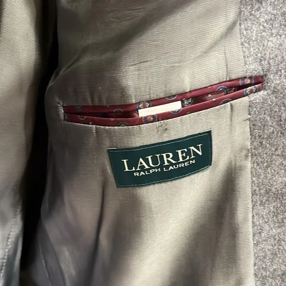 📕Ralph Lauren cashmere silk sports coat gray single breasted 46 Long
