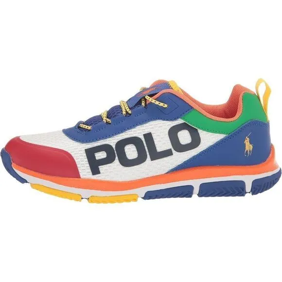 Ralph Lauren Polo Unisex Child White/Multi/Ylw Tech Racer Sneaker Size 4 NWT