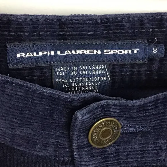 Ralph Lauren Sport Dark Ink Navy Blue Velvet Corduroy Bootcut Pants Jeans 8 x 32