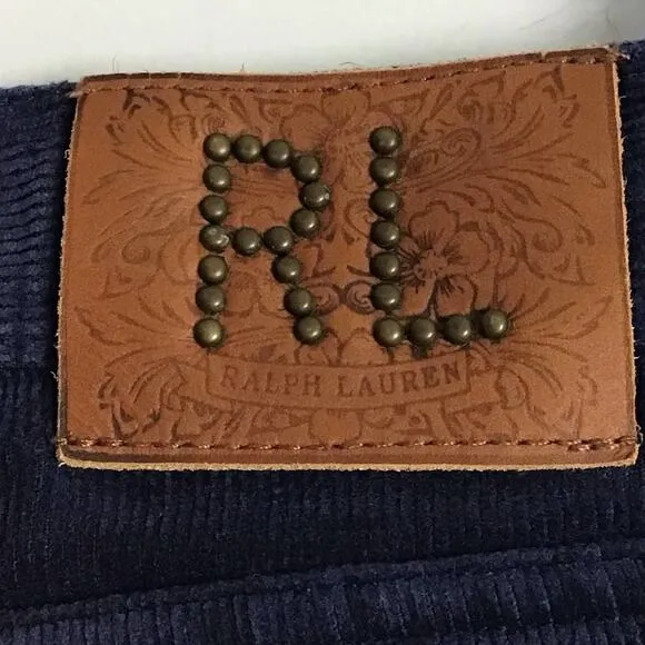 Ralph Lauren Sport Dark Ink Navy Blue Velvet Corduroy Bootcut Pants Jeans 8 x 32