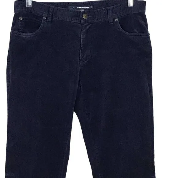 Ralph Lauren Sport Dark Ink Navy Blue Velvet Corduroy Bootcut Pants Jeans 8 x 32