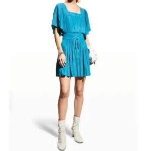 Ramy Brook Kit Square Neck Mini Dress in Petro Size M NWT