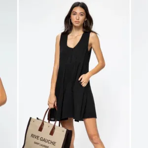 Raquel Allegra Roma Tiered Dress Washed Black Gauze Cotton Mini Babydoll Dress
