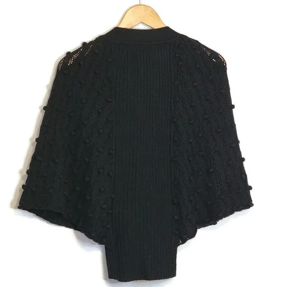 Rebecca Taylor Black V Neck Wide Sleeve Tie Waist Ribbed Wool Sweater Size XS