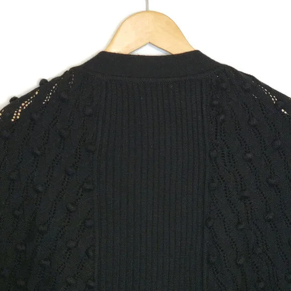 Rebecca Taylor Black V Neck Wide Sleeve Tie Waist Ribbed Wool Sweater Size XS
