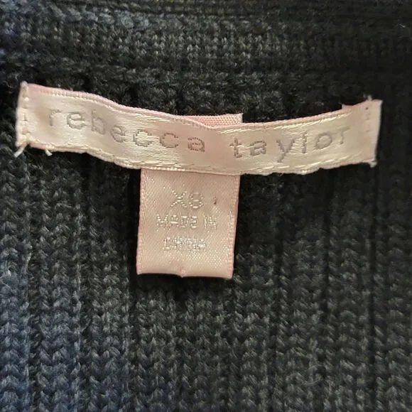 Rebecca Taylor Black V Neck Wide Sleeve Tie Waist Ribbed Wool Sweater Size XS