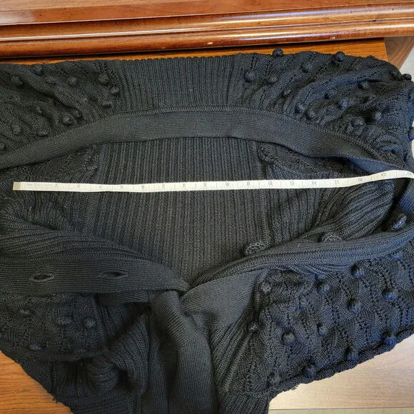 Rebecca Taylor Black V Neck Wide Sleeve Tie Waist Ribbed Wool Sweater Size XS