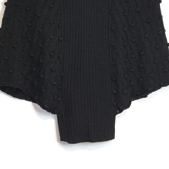 Rebecca Taylor Black V Neck Wide Sleeve Tie Waist Ribbed Wool Sweater Size XS