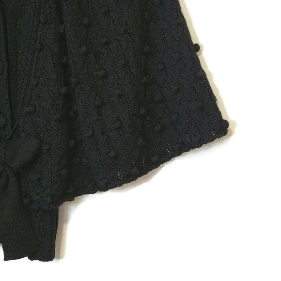 Rebecca Taylor Black V Neck Wide Sleeve Tie Waist Ribbed Wool Sweater Size XS