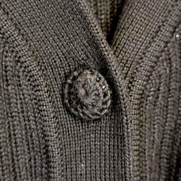 Rebecca Taylor Black V Neck Wide Sleeve Tie Waist Ribbed Wool Sweater Size XS