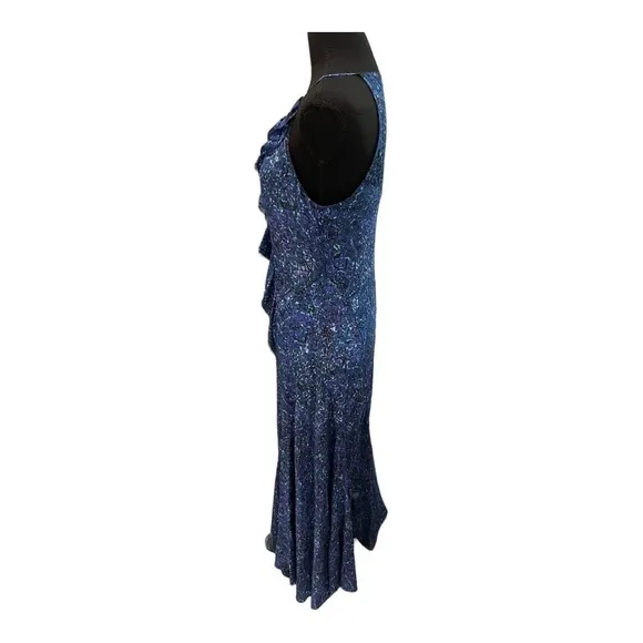 Rebecca Taylor Blue Floral Silk Maxi Dress Ruffled Handkerchief Hem 4