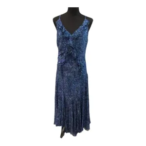 Rebecca Taylor Blue Floral Silk Maxi Dress Ruffled Handkerchief Hem 4