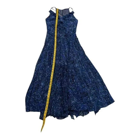 Rebecca Taylor Blue Floral Silk Maxi Dress Ruffled Handkerchief Hem 4