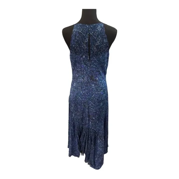 Rebecca Taylor Blue Floral Silk Maxi Dress Ruffled Handkerchief Hem 4