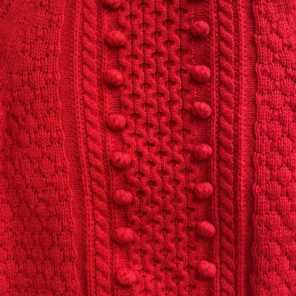 Red Cable Knit Pom Pom Wool Sweater by J. crew XS
