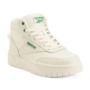 Reebok Cream White &amp; Green Comfort Leather Tech Geo High Top Sneakers Shoes