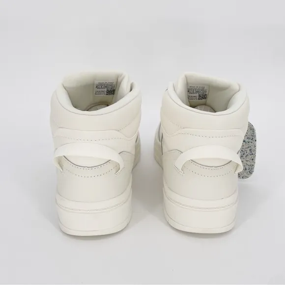 Reebok Cream White &amp; Green Comfort Leather Tech Geo High Top Sneakers Shoes