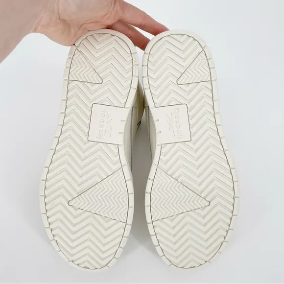 Reebok Cream White &amp; Green Comfort Leather Tech Geo High Top Sneakers Shoes