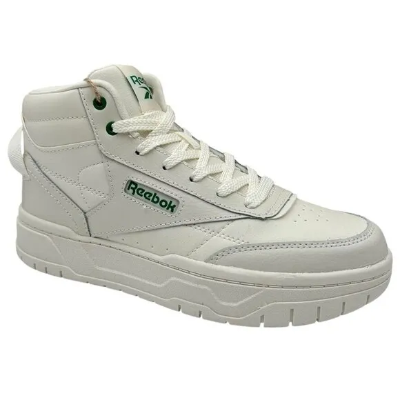 Reebok Womens Tech Geo Leather Sneakers Chalk-Green Size 7.5 Ortholite High Top