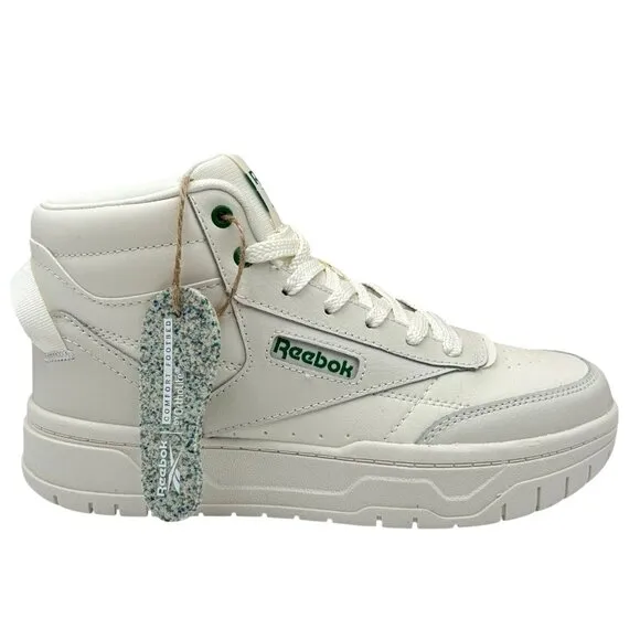 Reebok Womens Tech Geo Leather Sneakers Chalk-Green Size 7.5 Ortholite High Top