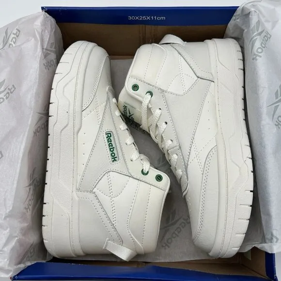 Reebok Womens Tech Geo Leather Sneakers Chalk-Green Size 7.5 Ortholite High Top
