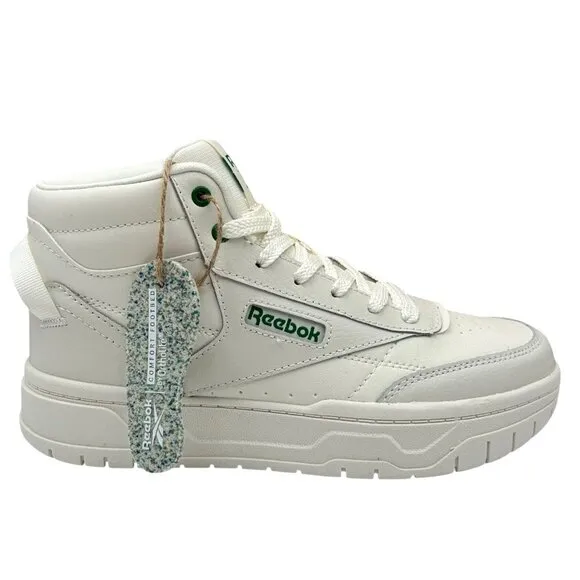 Reebok Womens Tech Geo Leather Sneakers Chalk-Green Size 8 Ortholite High Top