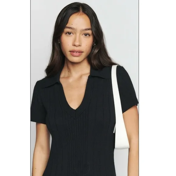 Reformation Janine Cotton Knit Short Sleeve Casual Sweater Mini Dress Size Small