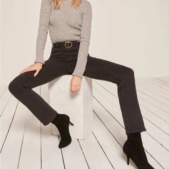 REFORMATION Liza High Straight Jean Black Organic Cotton Sz 14