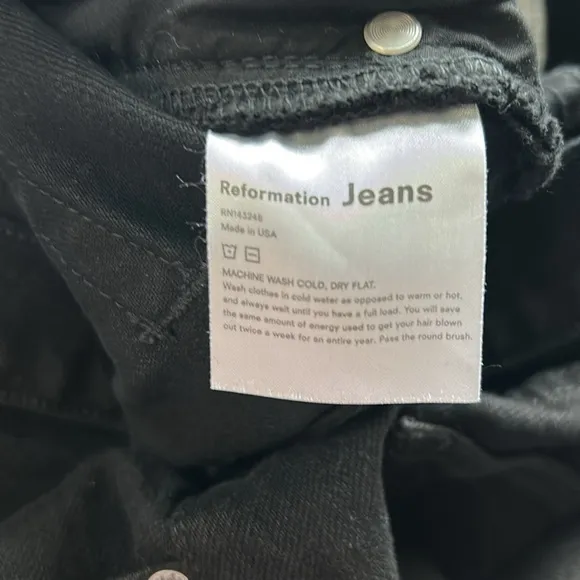 REFORMATION Liza High Straight Jean Black Organic Cotton Sz 14
