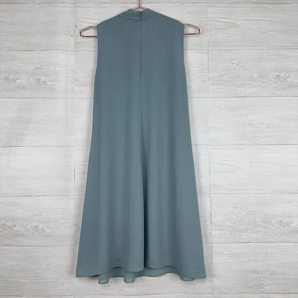 Reiss Cohen Shift Dress Size 2 Sea Glass Green Ruffle Front Chiffon High Neck