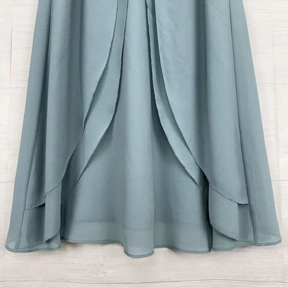 Reiss Cohen Shift Dress Size 2 Sea Glass Green Ruffle Front Chiffon High Neck